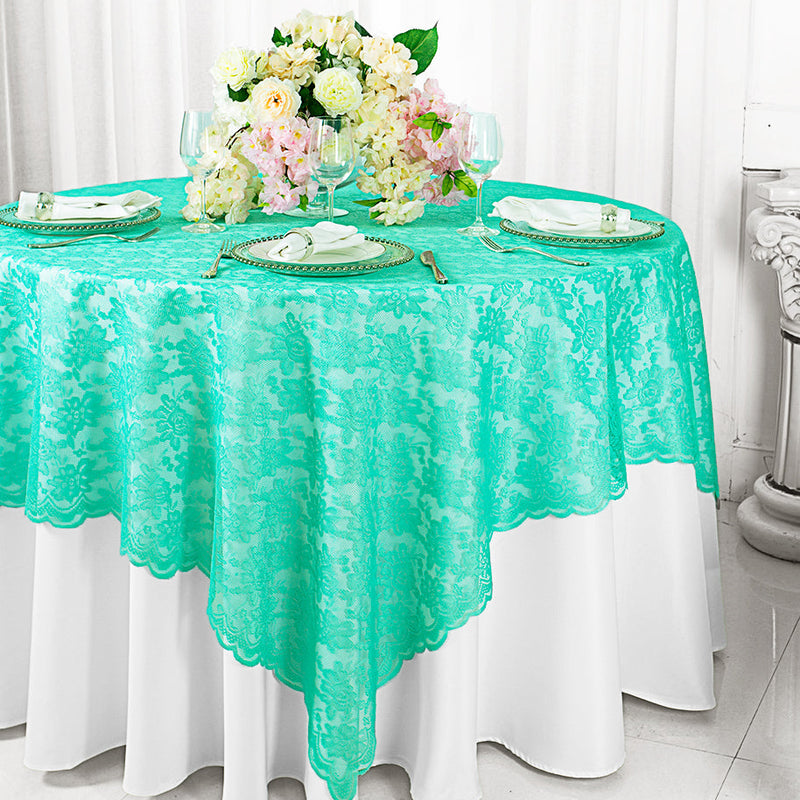 Square Lace Table Overlay 54x54 Tiff Blue/Aqua Blue
