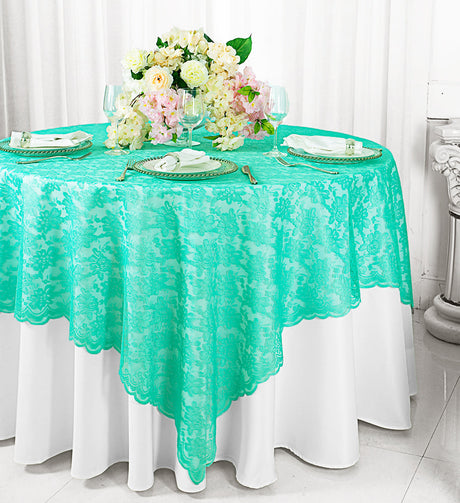 Square Lace Table Overlay 54x54 Tiff Blue/Aqua Blue