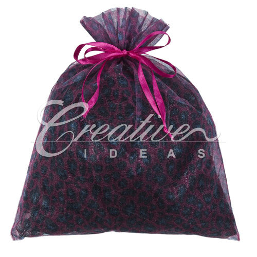 10" X 12" Organza Leopard Pouch-Sold By 6 Pieces (Individually Packed) (Fuchsia/Turquoise)