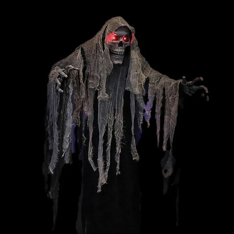 6 Feet Hanging Grim Reaper Halloween Animatronic with Red LED Eyes & Fluttering Robes