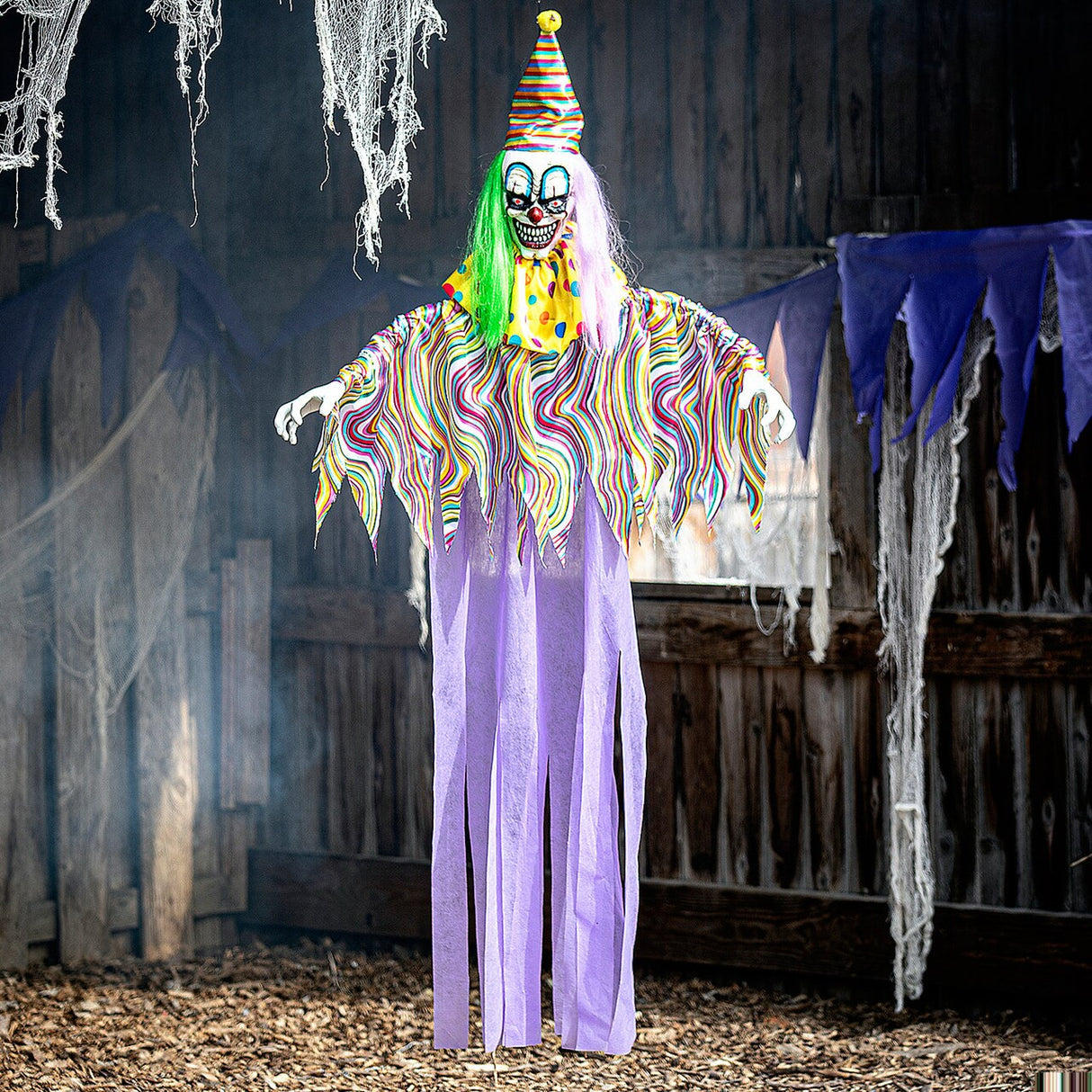 66 3/4" Light Up Hanging Clown with Sounds Halloween Decoration