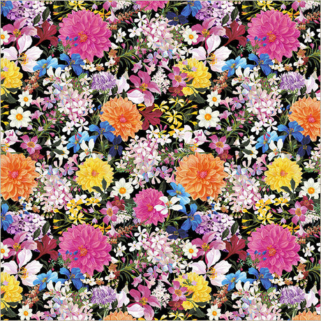Cotton Wildflower Print Fabric Black Midnight Blooms 44/45"