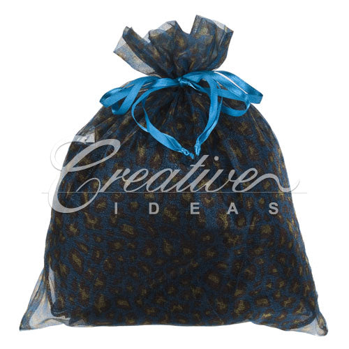10" X 12" Organza Leopard Pouch-Sold By 6 Pieces (Individually Packed) (Turquoise/Yellow)