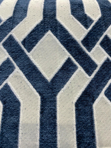 Naxos Blue Navy Geometric Chenille Fabric - Blue Navy Geometric, 58% Viscose 27% Polyester 15% Cotton, 54" Width (1 Yard)