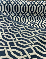 Naxos Blue Navy Geometric Chenille Fabric - Blue Navy Geometric, 58% Viscose 27% Polyester 15% Cotton, 54" Width (1 Yard)