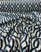 Naxos Blue Navy Geometric Chenille Fabric - Blue Navy Geometric, 58% Viscose 27% Polyester 15% Cotton, 54" Width (1 Yard)