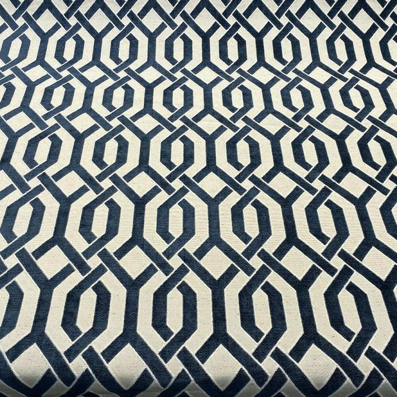 Naxos Blue Navy Geometric Chenille Fabric - Blue Navy Geometric, 58% Viscose 27% Polyester 15% Cotton, 54" Width (1 Yard)