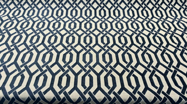 Naxos Blue Navy Geometric Chenille Fabric - Blue Navy Geometric, 58% Viscose 27% Polyester 15% Cotton, 54" Width (1 Yard)