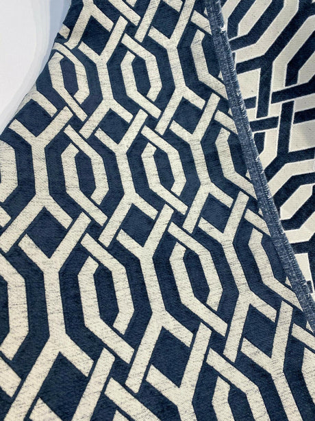 Naxos Blue Navy Geometric Chenille Fabric - Blue Navy Geometric, 58% Viscose 27% Polyester 15% Cotton, 54" Width (1 Yard)