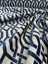 Naxos Blue Navy Geometric Chenille Fabric - Blue Navy Geometric, 58% Viscose 27% Polyester 15% Cotton, 54" Width (1 Yard)