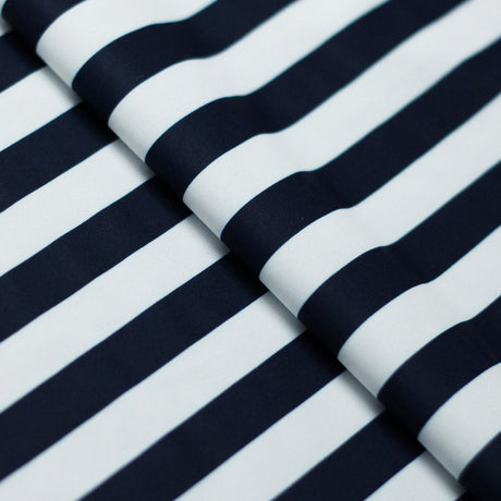Classic Tricot Stripes Polyester Spandex Fabric - Wide Stripe Print, Black/White, Navy/White, Red/White, Turquoise/White, 58/60" Width (1 Yard)