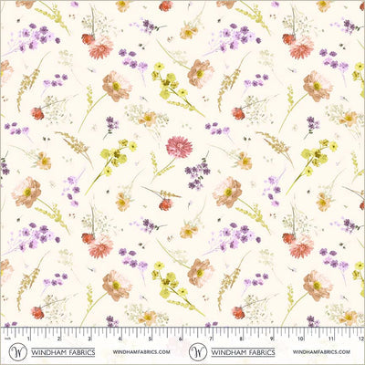 Cotton Floral Print Fabric Ivory 44/45" Aviva Floral Charm