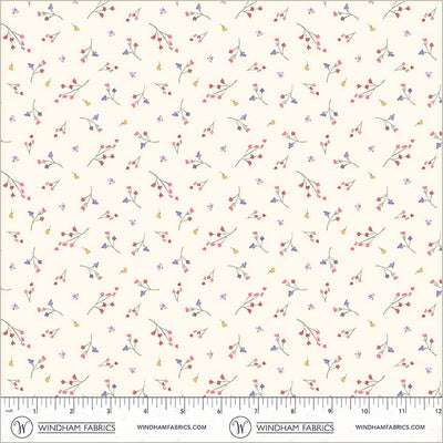 Cotton Floral Print Fabric Aviva Sprig Ivory 44/45"