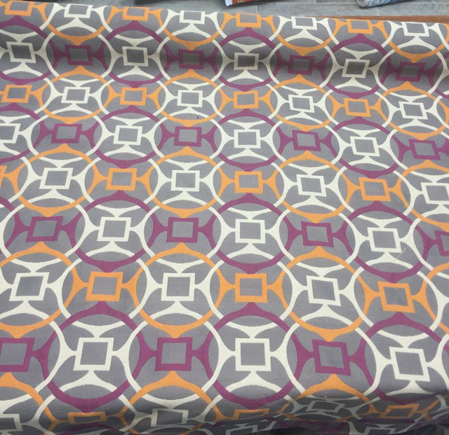 P Kaufmann Astro Jacquard Upholstery Fabric - Orange, Purple, White, 55" Width (1 Yard)