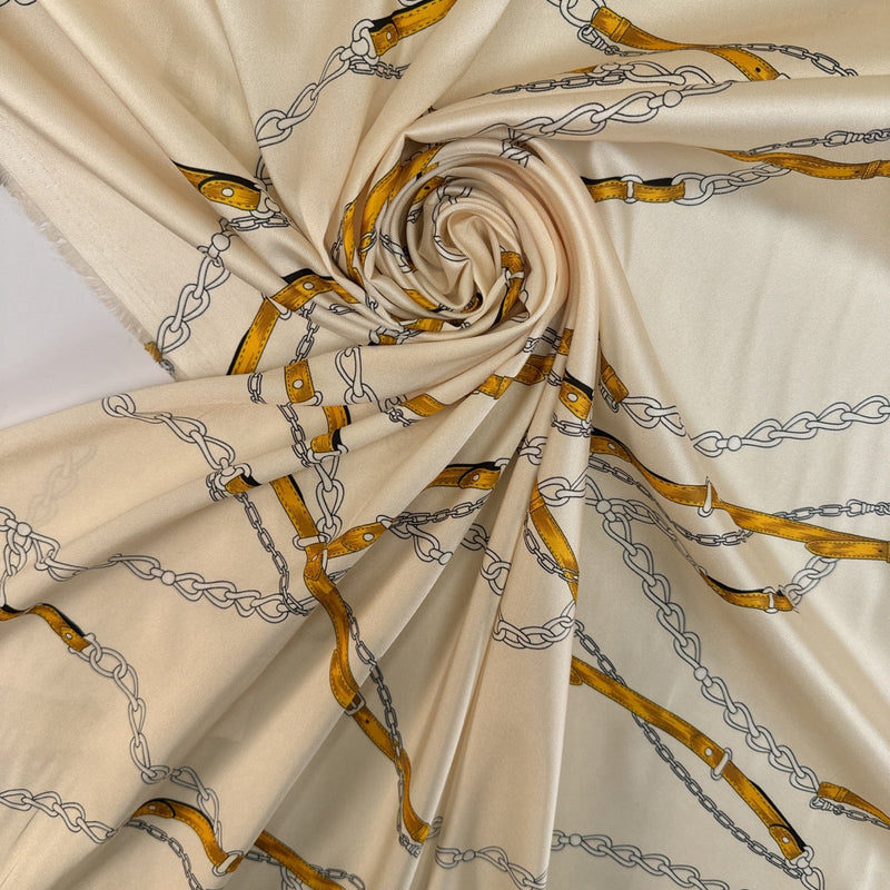 Printed Yellow Beige Polyester Twill