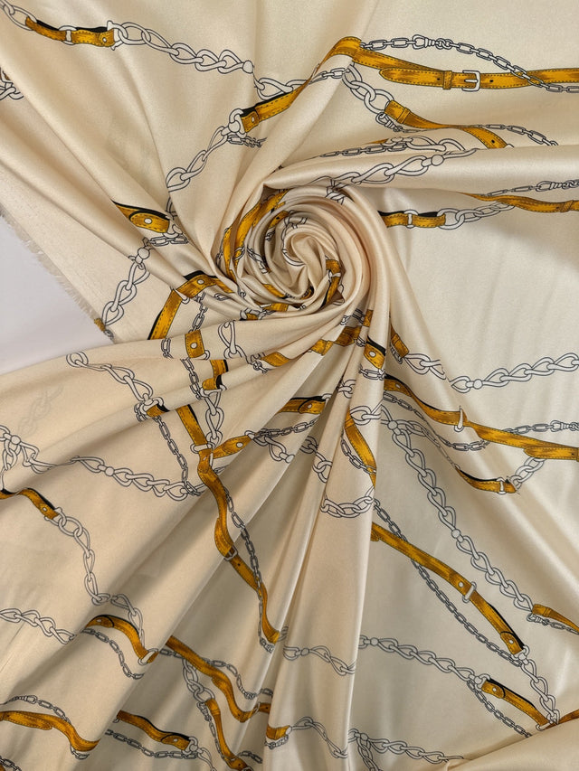 Printed Yellow Beige Polyester Twill