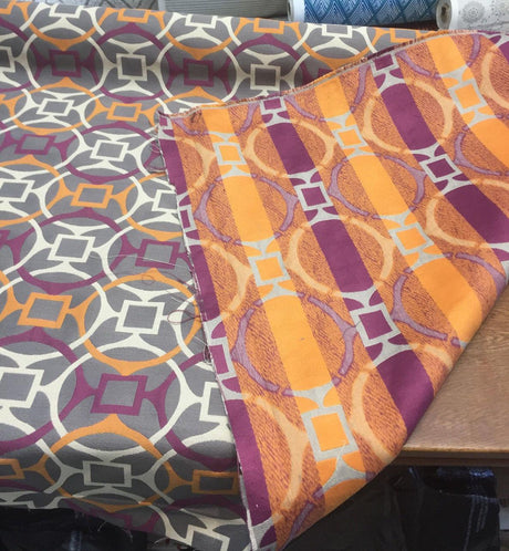P Kaufmann Astro Jacquard Upholstery Fabric - Orange, Purple, White, 55" Width (1 Yard)