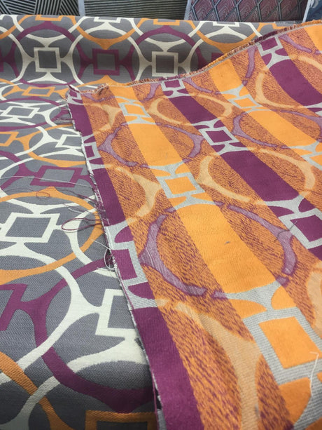 P Kaufmann Astro Jacquard Upholstery Fabric - Orange, Purple, White, 55" Width (1 Yard)