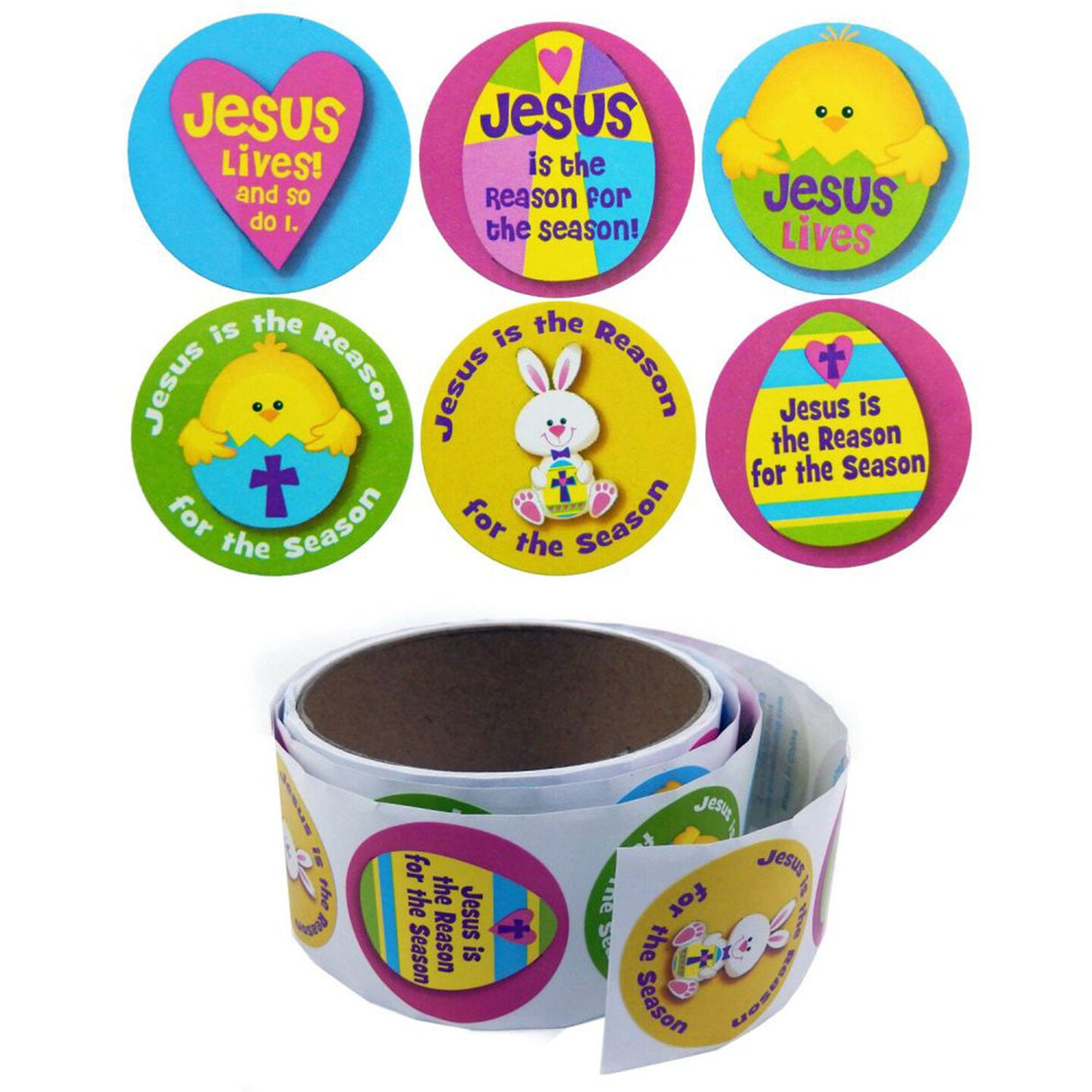 Premium Religious Easter Stickers Roll | 1/2 Inches Wide and 100 Stickers Per Roll