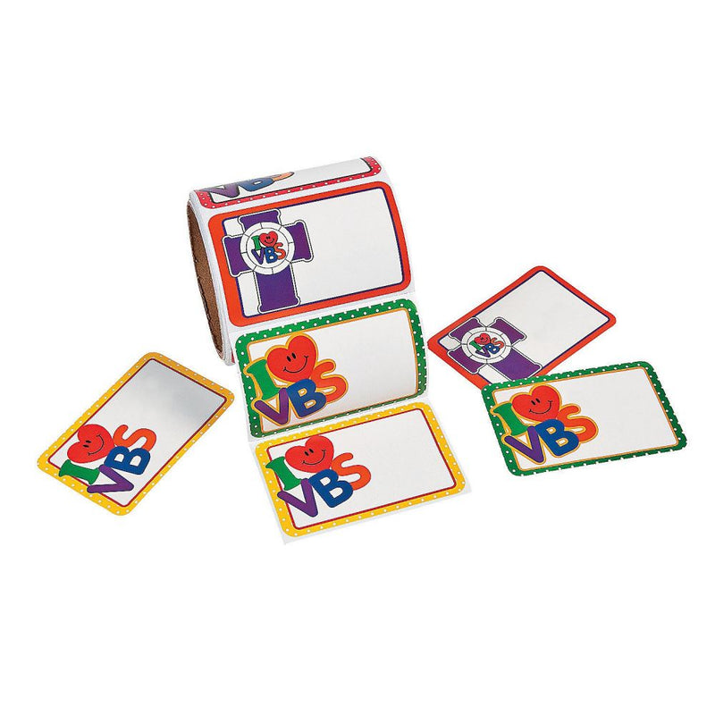 High Quality I Love VBS Name Tag Stickers Roll 100 Count Roll | Raheev®