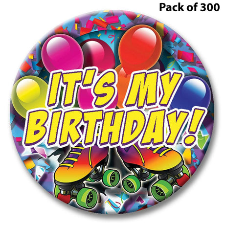 Party Time Skate Themed Button - It's My Birthday 2 1/4" button with safety pin