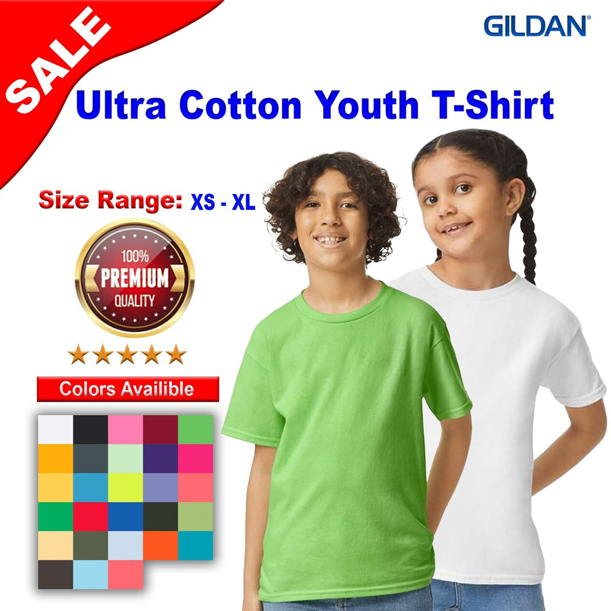 Gildan® Ultra Cotton Youth Crew-Neck Short Sleeve T-Shirt