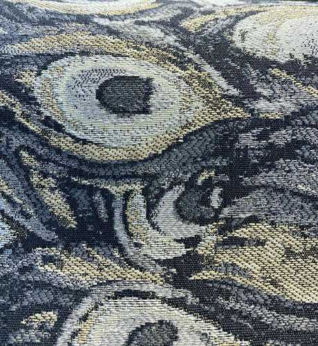 Peacock Silver Animal Upholstery Jacquard Fabric - Silver Beige Gray With Hints Of Antique Gold, 1 Yard