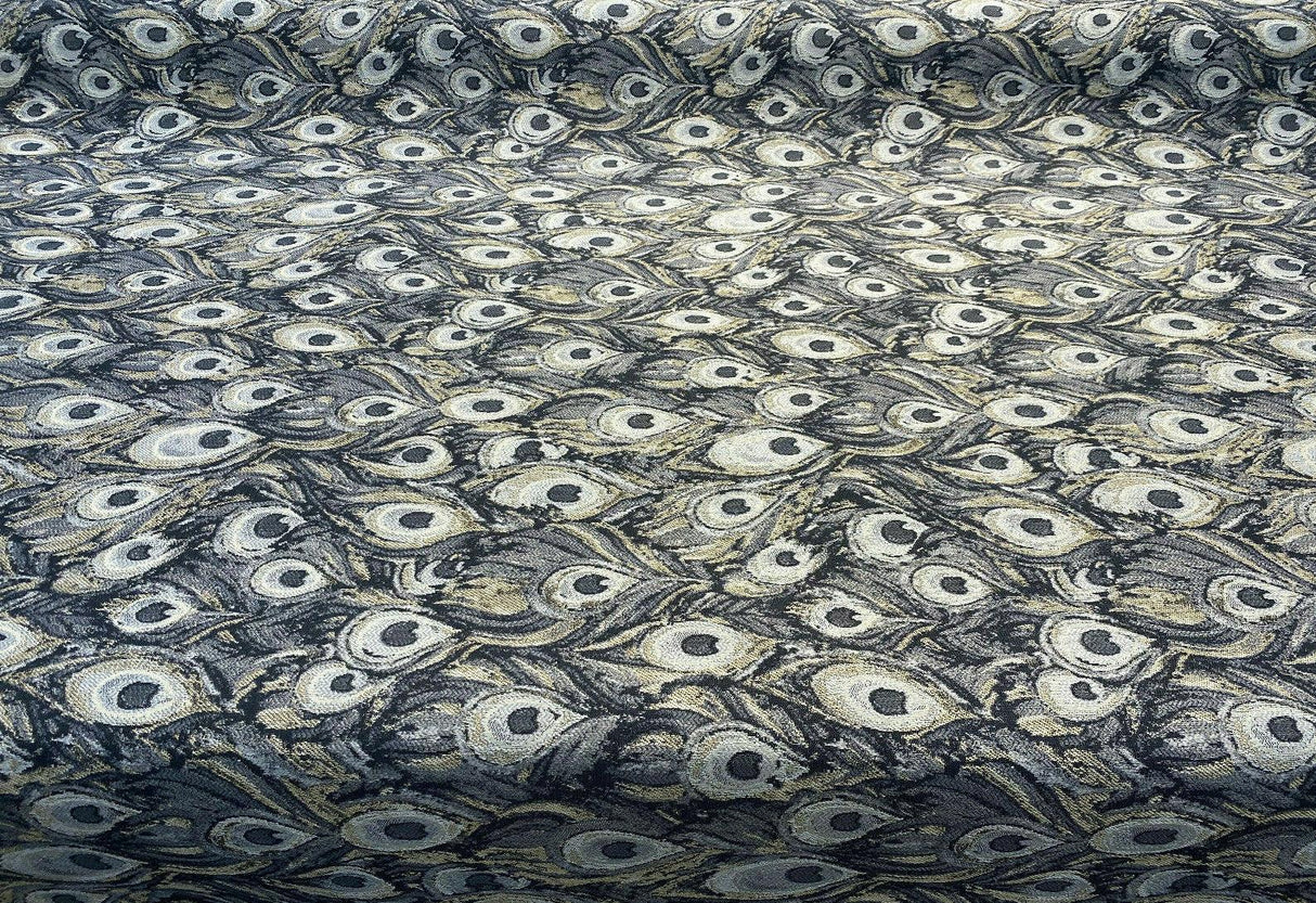 Peacock Silver Animal Upholstery Jacquard Fabric - Silver Beige Gray With Hints Of Antique Gold, 1 Yard