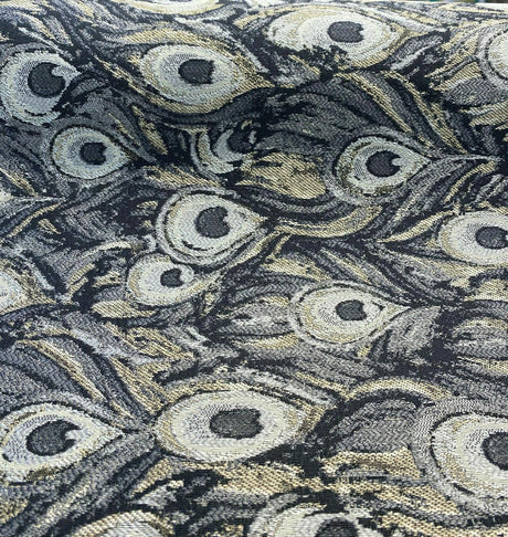 Peacock Silver Animal Upholstery Jacquard Fabric - Silver Beige Gray With Hints Of Antique Gold, 1 Yard