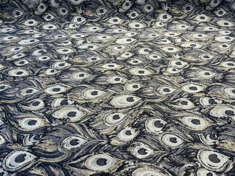 Peacock Silver Animal Upholstery Jacquard Fabric - Silver Beige Gray With Hints Of Antique Gold, 1 Yard