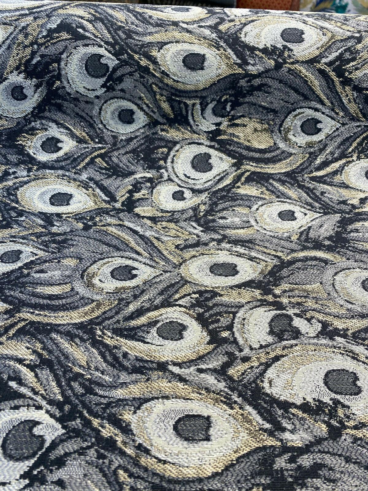Peacock Silver Animal Upholstery Jacquard Fabric - Silver Beige Gray With Hints Of Antique Gold, 1 Yard