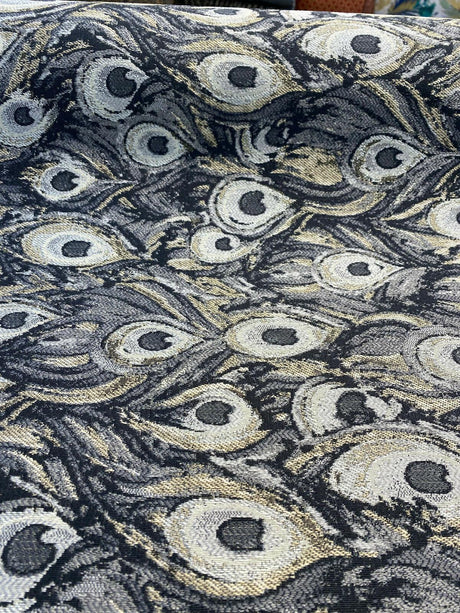 Peacock Silver Animal Upholstery Jacquard Fabric - Silver Beige Gray With Hints Of Antique Gold, 1 Yard