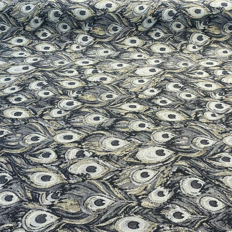 Peacock Silver Animal Upholstery Jacquard Fabric - Silver Beige Gray With Hints Of Antique Gold, 1 Yard