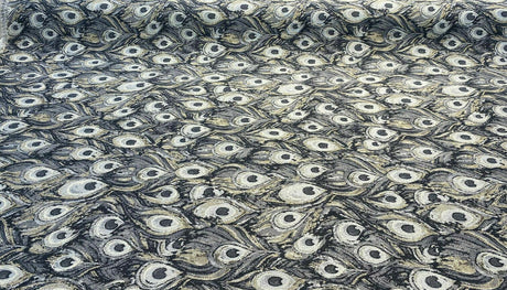 Peacock Silver Animal Upholstery Jacquard Fabric - Silver Beige Gray With Hints Of Antique Gold, 1 Yard
