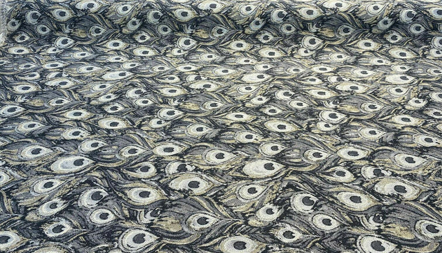 Peacock Silver Animal Upholstery Jacquard Fabric - Silver Beige Gray With Hints Of Antique Gold, 1 Yard