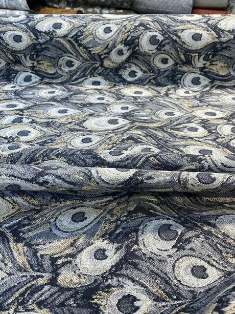 Peacock Silver Animal Upholstery Jacquard Fabric - Silver Beige Gray With Hints Of Antique Gold, 1 Yard