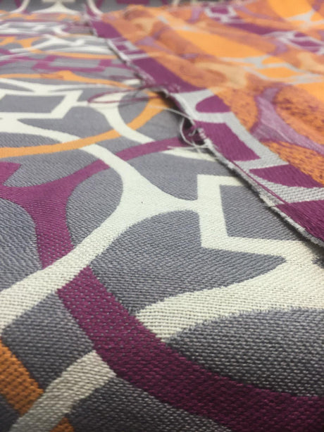 P Kaufmann Astro Jacquard Upholstery Fabric - Orange, Purple, White, 55" Width (1 Yard)