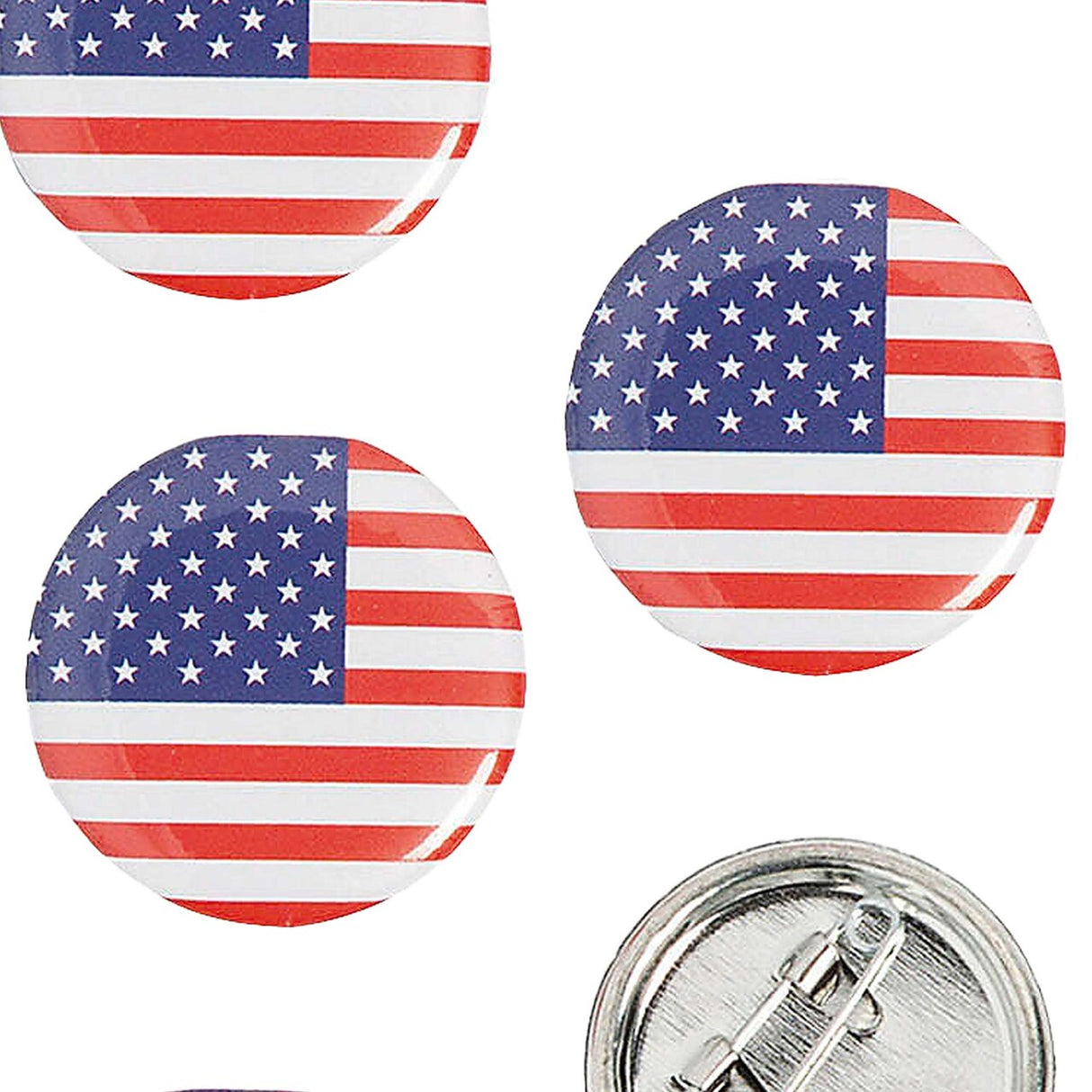 1" Bulk 48 Pc. Mini Patriotic USA Flag Round Metal Buttons