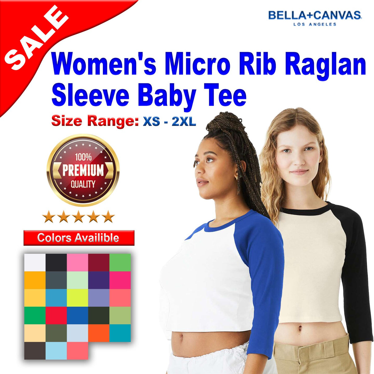BELLA + CANVAS® Women's Micro Rib Three-Quarter Raglan Baby Tee