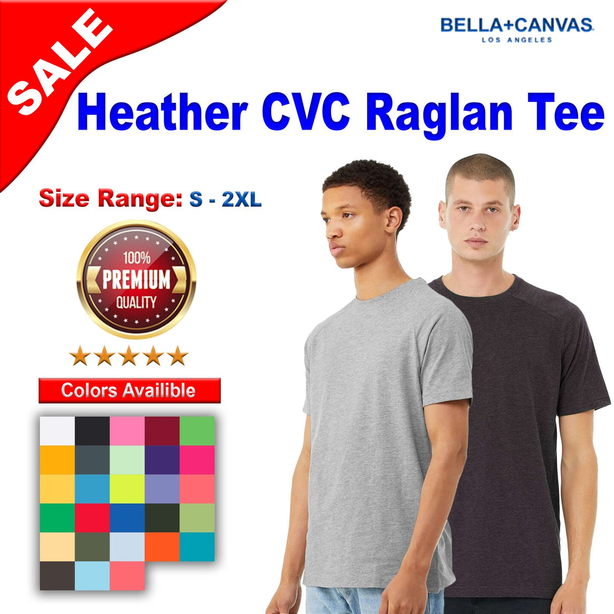 BELLA + CANVAS® Heather CVC Raglan Crewneck Short Sleeve Tee