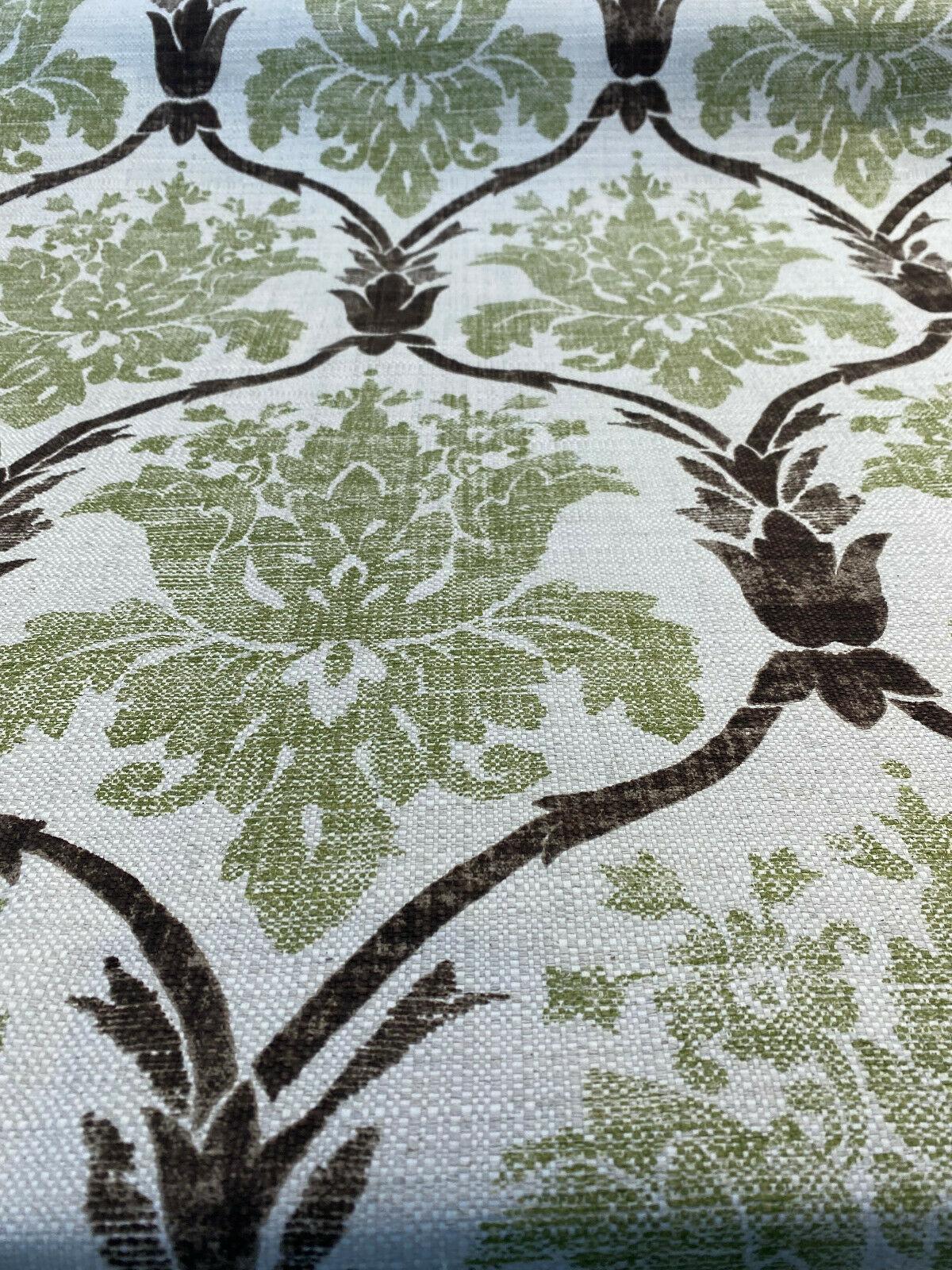 Lyra Linen Fabric - Green Damask, 57" Width (1 Yard)