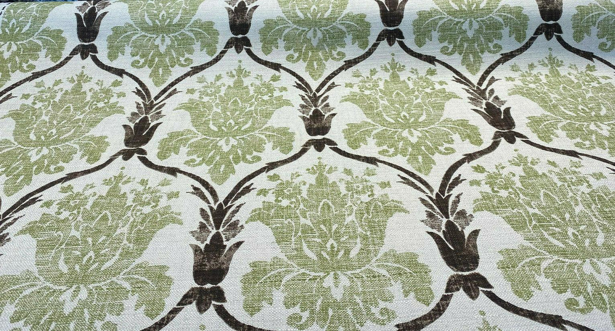Lyra Linen Fabric - Green Damask, 57" Width (1 Yard)