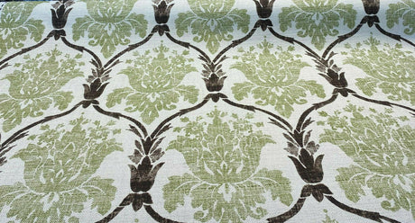 Lyra Linen Fabric - Green Damask, 57" Width (1 Yard)