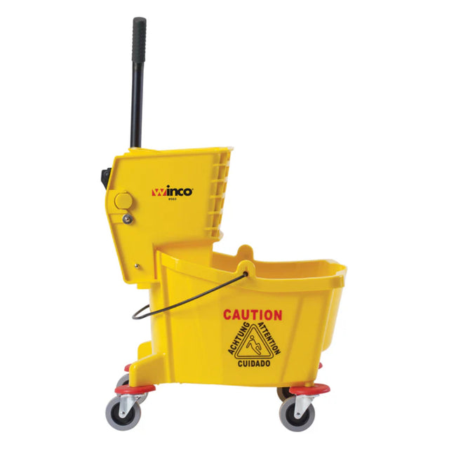 Winco 26 Quart Yellow Mop Bucket with Side Press Wringer