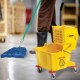 Winco 26 Quart Yellow Mop Bucket with Side Press Wringer