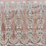 1 Yard Beaded Lace Fabric Embroidered on 100% Polyester Net Mesh, Elegant Sheer Textile for Dressmaking