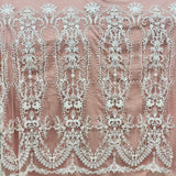 1 Yard Beaded Lace Fabric Embroidered on 100% Polyester Net Mesh