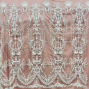 Beaded Lace Fabric Embroidered On 100 Percent Polyester Net Mesh - Off White, Antique Silver, White, 50" Wide (1 Yard)