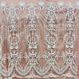 Beaded Lace Fabric Embroidered On 100 Percent Polyester Net Mesh - Off White, Antique Silver, White, 50" Wide (1 Yard)