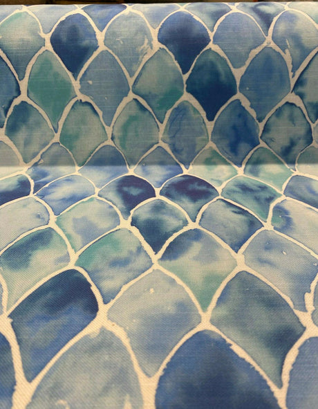 Clio Blue Scales Cotton Polyester Fabric - Blue Scales Pattern, 56" Width (1 Yard)